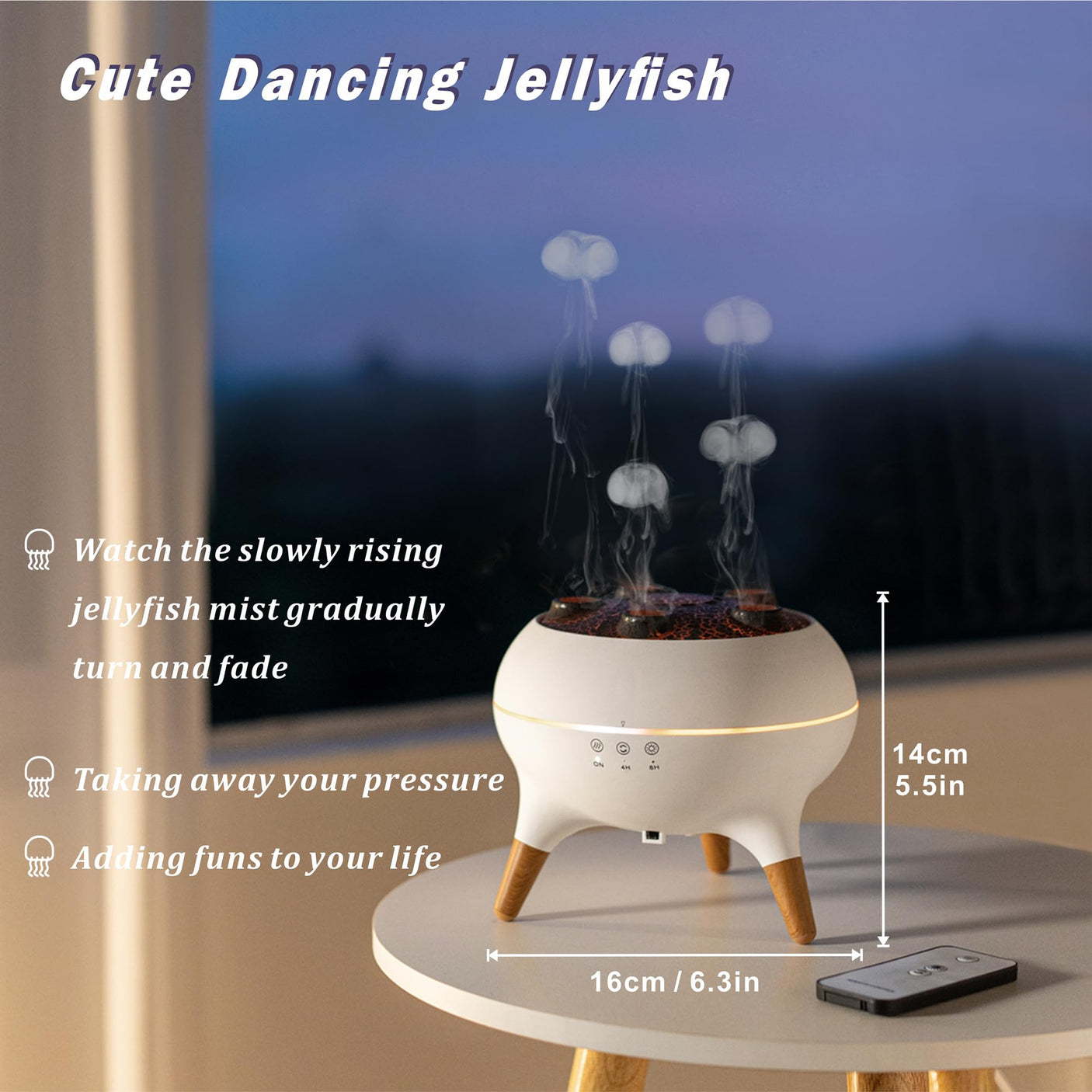 Essential Oil Diffuser 250ML Dancing Jellyfish Aromatherapy Diffuser Humidifier with 7 Colors LED Lights,Remote Control,Plug in for Bedroom,Office (White)