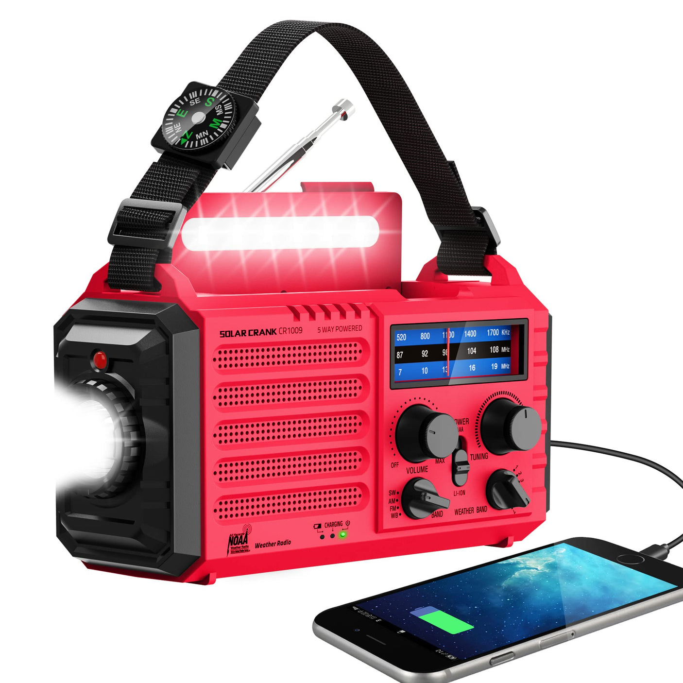 NOAA Weather Radio, Emergency Hand Crank Radio with Solar Charger, Portable Battery Operated AM FM Shortwave Radio with LED Flashlight, USB Charger, Earbud Jack, SOS Alert for Home Survival Hurricane