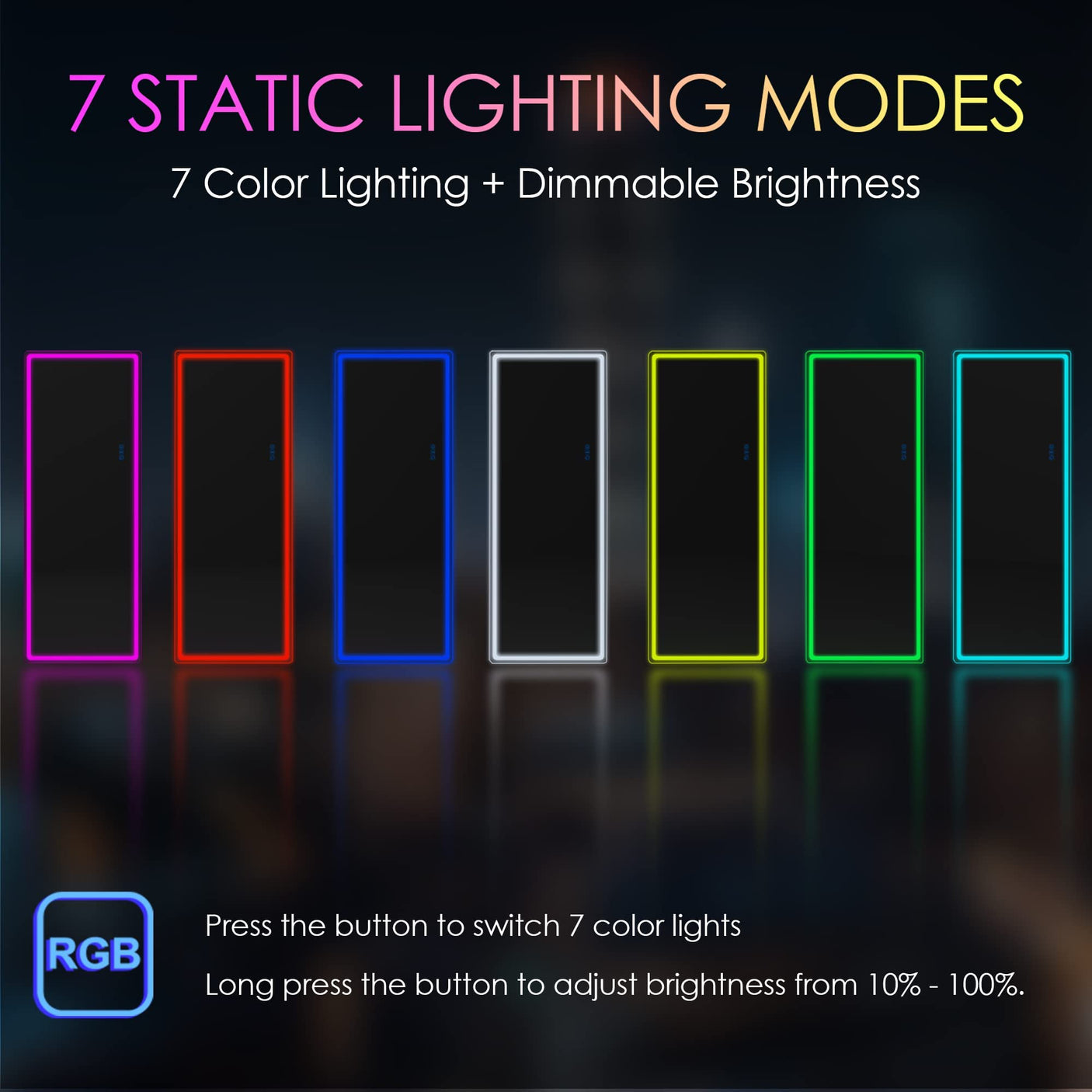 LVSOMT LED RGB Full Length Mirror, Full Body Mirror with Lights, Wall Mounted Lighted Mirror, Over The Door Hanging Mirror, 14 LED Light + Dimmable Brightness + Adjustable Speed, 47" x 16"