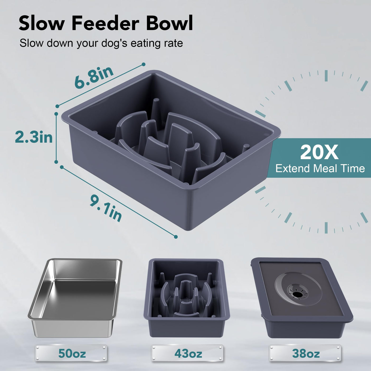 UPSKY 2-in-1 Elevated Dog Bowls Slow Feeder, 4 Height Adjustable Raised Bowls Stand, No Spill Dog Water Bowls, Anti-Slip Food and Water Bowl for Small Medium Dogs(Not Include Stainless Steel Bowl)