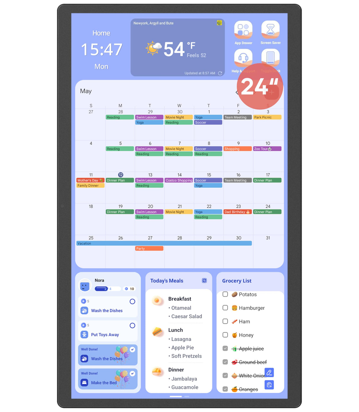 Cozyla 32 Inch Digital Calendar Wall Touch Screen Chore Chart To Do List Notepad Electronic Smart Calendar Digital for Family Meal Planner Support All App Via App Store Android Tablet Wall Mount Black