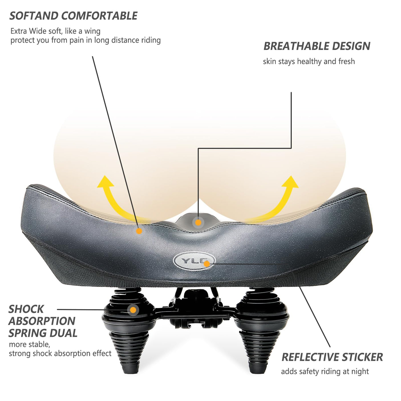 YLG Oversized Comfort Bike Seat Comfortable Replacement Bike Saddle Memory Foam Soft Bike Saddle Waterproof Universal Fit Bicycle Seat for Women Men