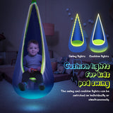 Light Up Kids Pod Swing Seat, Upgraded Kids Hanging Hammock Swing with LED Lights, Cotton Sensory Pod Swing Chair with Inflatable Pillow, Pod Swing for Kids Indoor & Outdoor (1 PCS) (Blue)