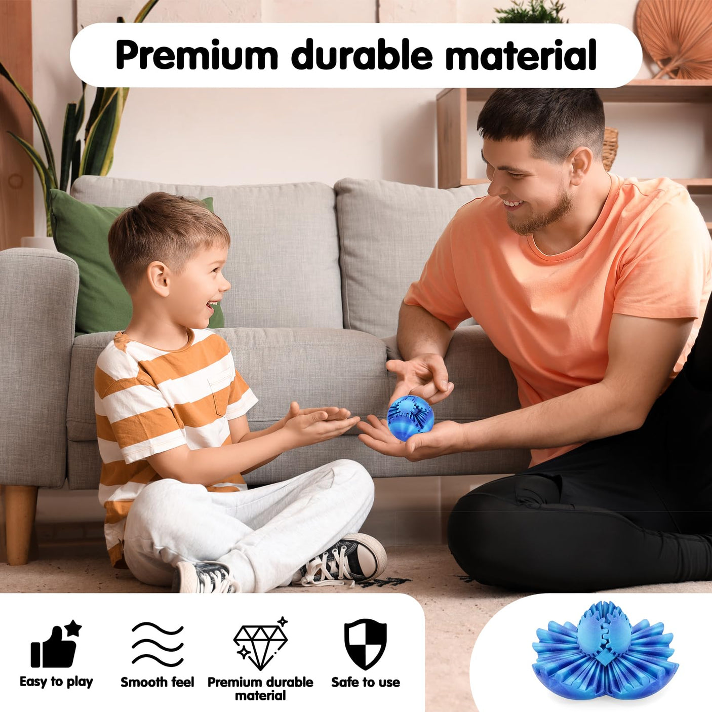 Gear Ball 3D Printed Cube Fidget Toy,Gear Sphere Fidget Toys,Sensory Toys for Stress and Anxiety Relief, Desk Toy Fidget Spinners,Stocking Stuffers for Adults & Kids Gift(Blue Green, 3.1 Inch)