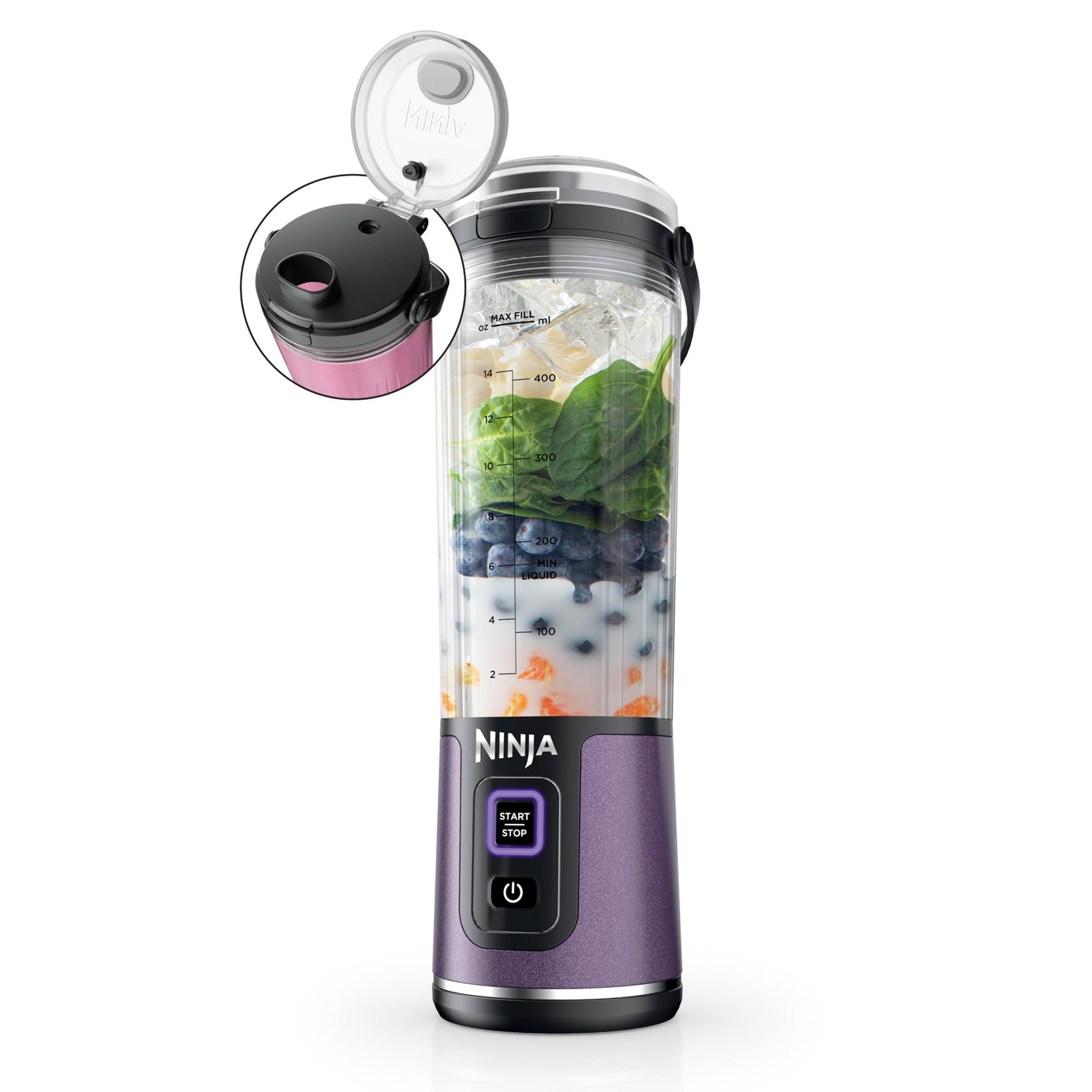 Ninja BC155PS Blast Two-Pack Portable Blender, Cordless, 18oz. Vessel, Personal Blender-for Shakes & Smoothies, BPA Free, Leakproof-Lid & Sip Spout, Rechargeable, Dishwasher Safe Parts, Peach & Stone