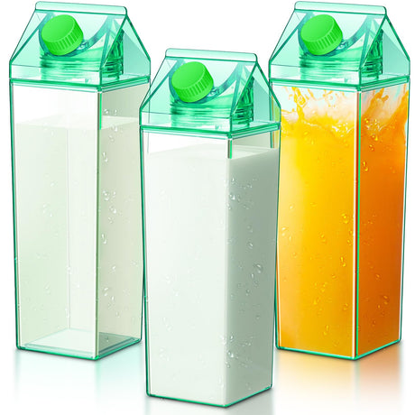 Remerry 3 Pcs Milk Carton Water Bottle Square Plastic Coffee Portable Reusable Milk Carton Cup Leakproof Juice Bottle