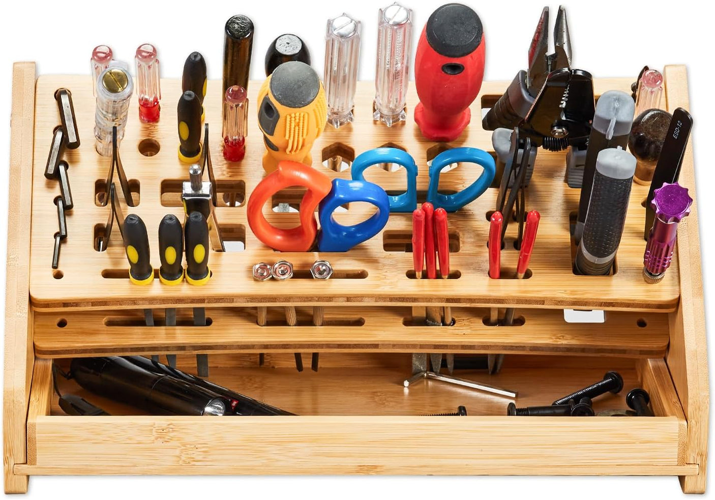 Bamboo Screwdriver Organizer Rack Desktop Hand Tool Stand and Repair Tool Storage Holder
