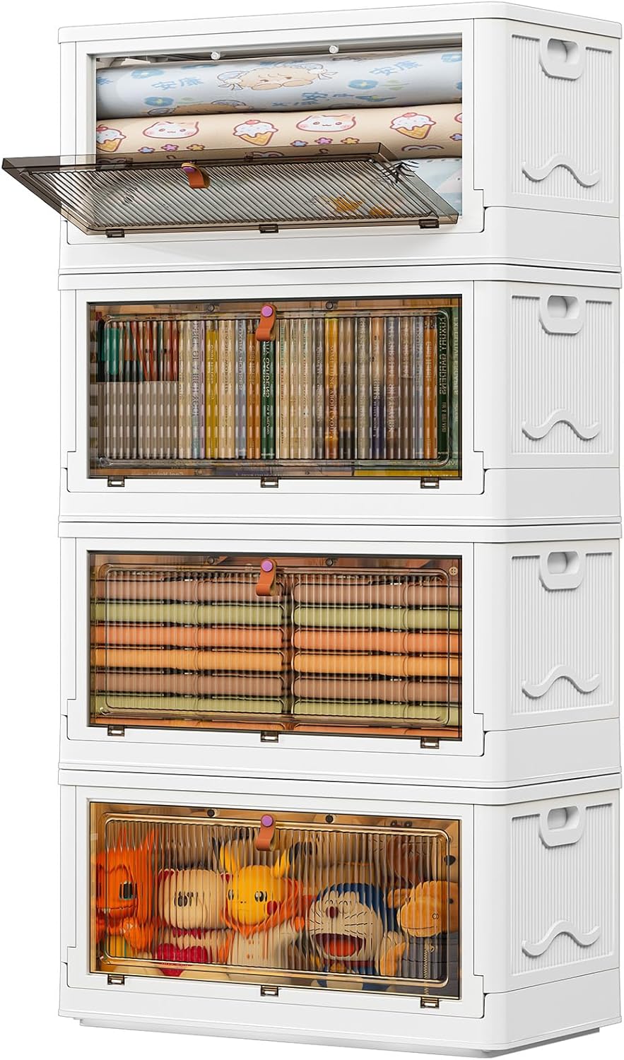 4 Tier Storage Bins with Lids 103QT - Stackable Storage Containers with Wheels, Folding Storage Boxes, Stackable Storage Bins, Closet Organizers and Storage for Living Room,Office