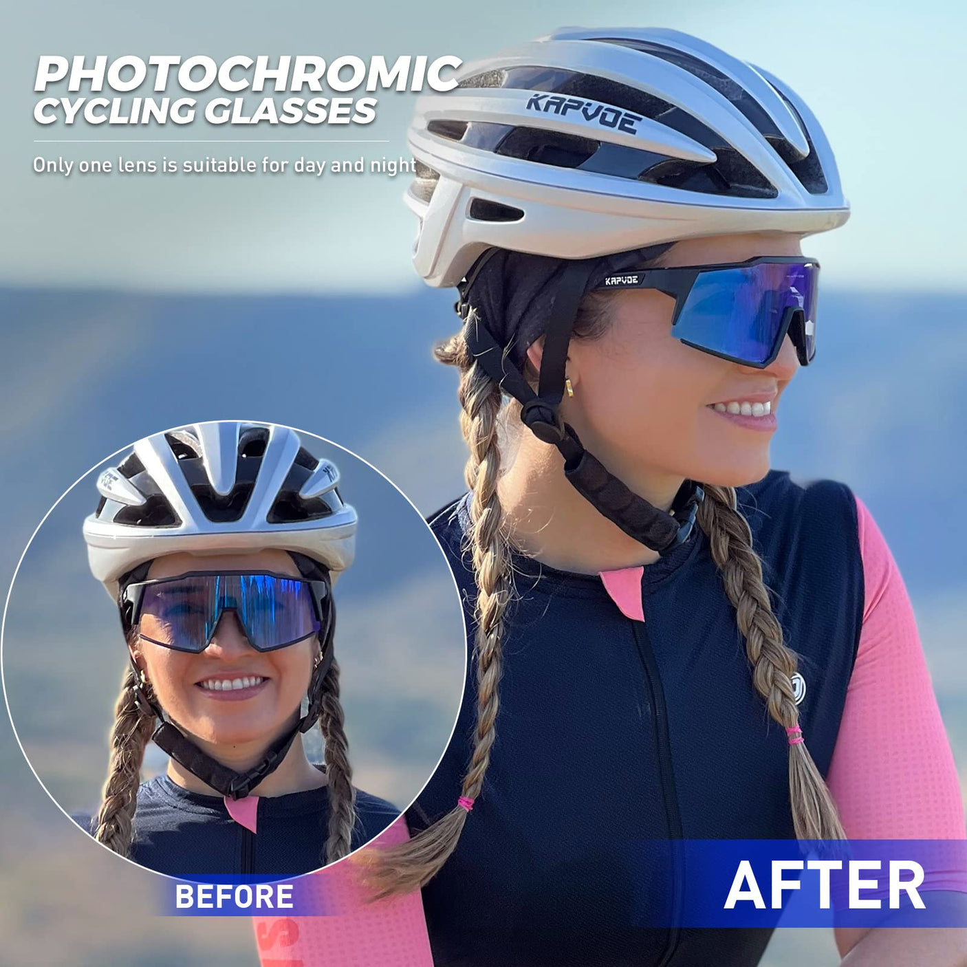 KAPVOE Photochromic Cycling Glasses MTB Clear Mountain Bike Transition Bicycle Sunglasses for Men Women - K9022