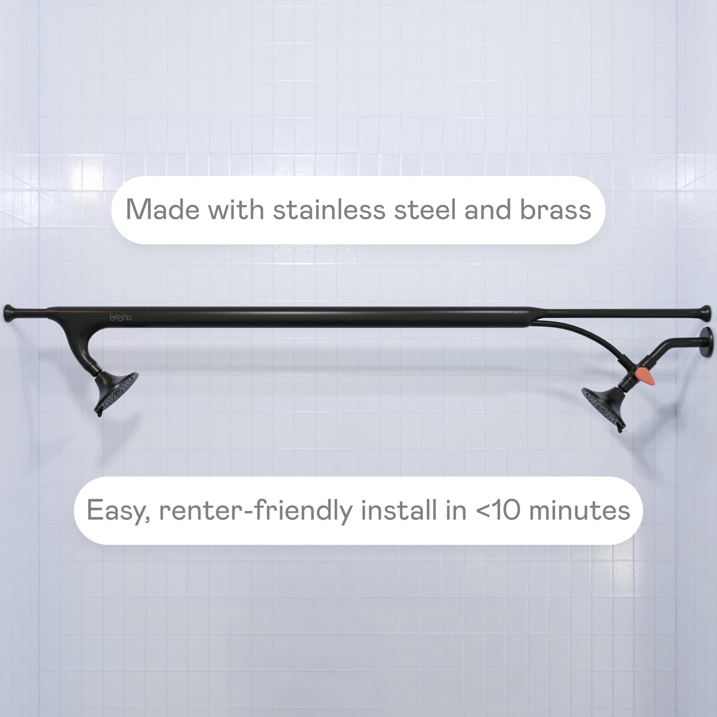 BOONA - The Original Tandem Shower | As Seen On Shark Tank | Double Shower Head for Couples, High Pressure Dual Shower Heads (One Showerhead, Midnight Black)