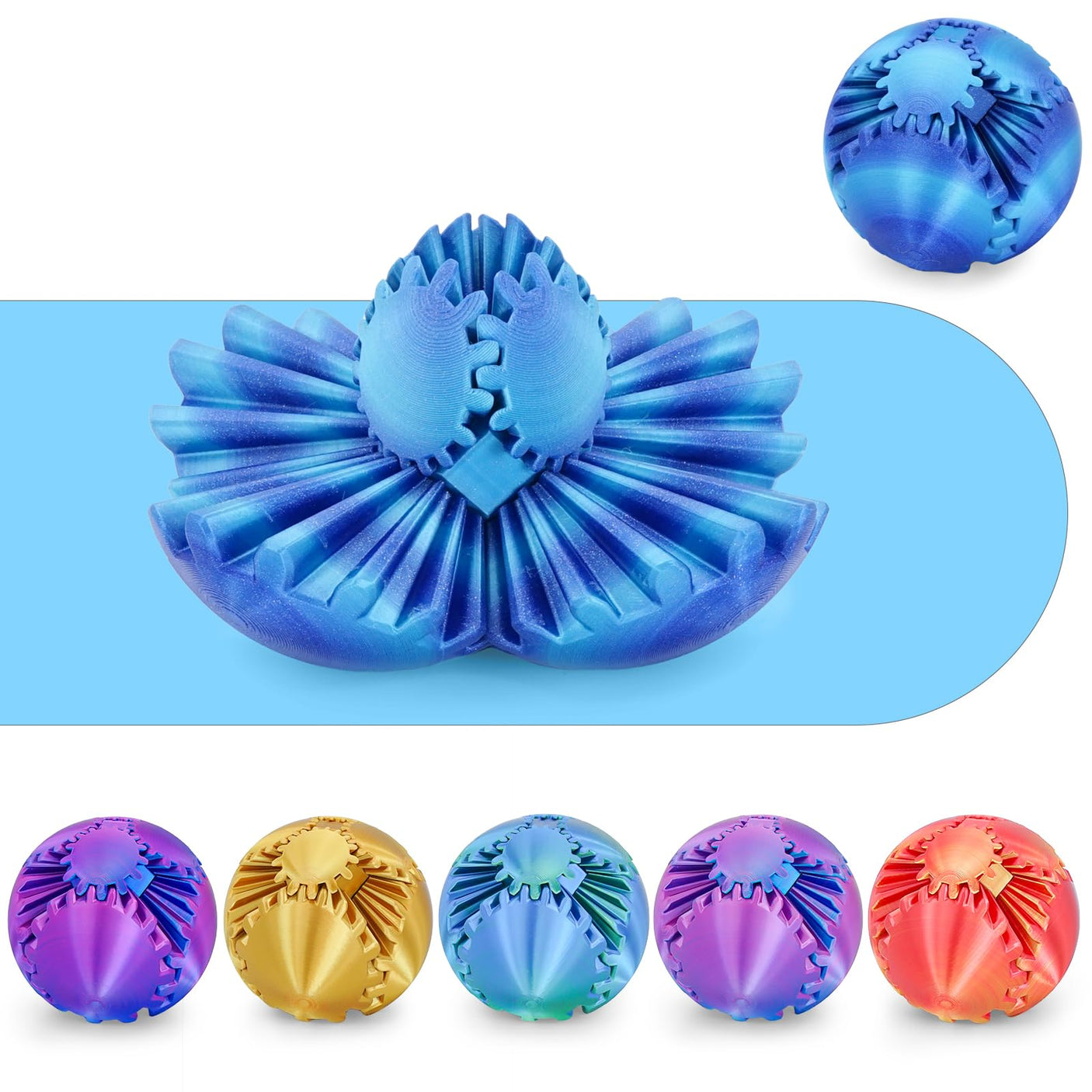 Gear Ball 3D Printed Cube Fidget Toy,Gear Sphere Fidget Toys,Sensory Toys for Stress and Anxiety Relief, Desk Toy Fidget Spinners,Stocking Stuffers for Adults & Kids Gift(Blue Green, 3.1 Inch)