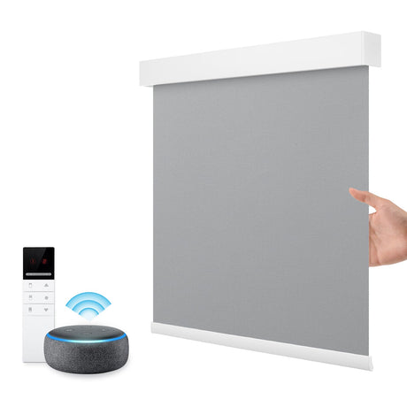 Motorized Smart Blind for Window with Remote Control, Automatic Blackout Roller Shade Customizable Size,with Valance Child Safety Rechargeable Battery Blinds (Full Blackout Black)