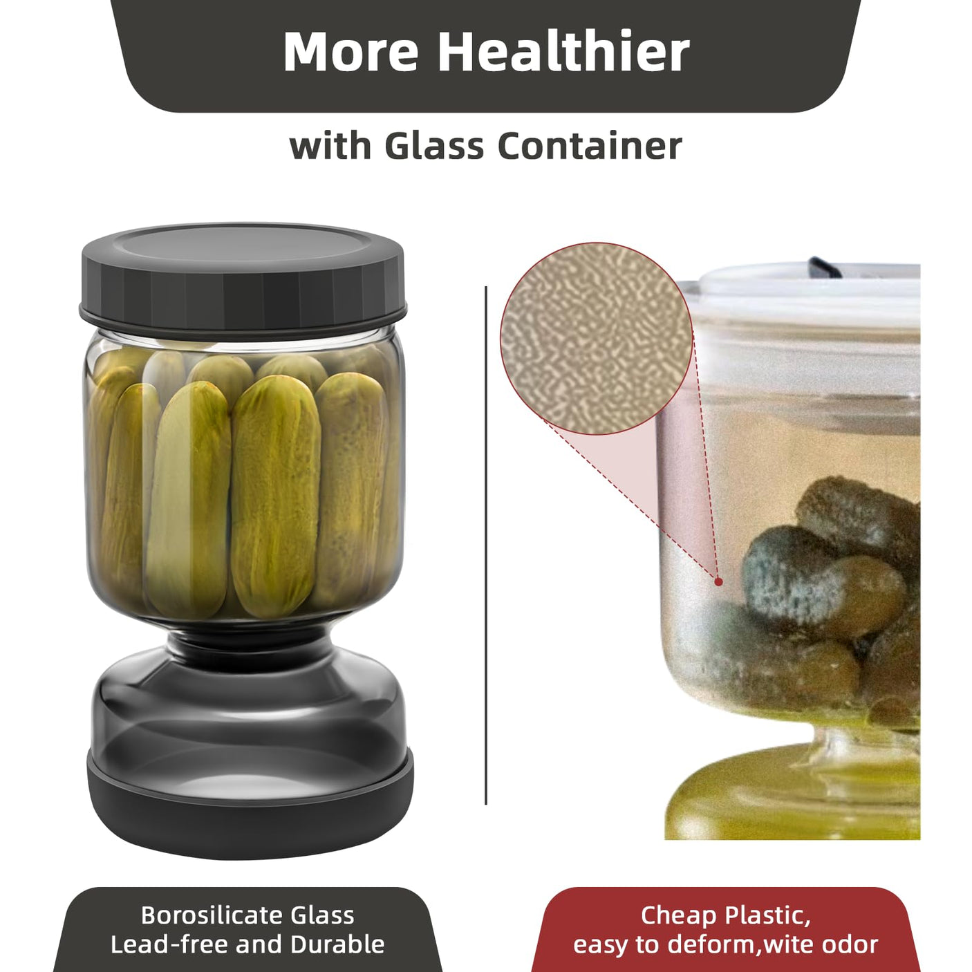 WhiteRhino Pickle Jar with Strainer Flip,34oz Pickle Container Pickle and Olive Hourglass Jar,Glass Flip Pickle Jar Juice Separator Jar with Airtight Lid for Jalapeno Gherkin
