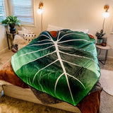 Large Leaf Blanket, Plush Plant Blankets, Throw Blanket for Bed, Large Lush Green Leaf Design Accent for Plant Lovers, Great Gifts for Green Thumbs, Green Blanket, (65 X 85)
