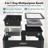 UPSKY 2-in-1 Elevated Dog Bowls Slow Feeder, 4 Height Adjustable Raised Bowls Stand, No Spill Dog Water Bowls, Anti-Slip Food and Water Bowl for Small Medium Dogs(Not Include Stainless Steel Bowl)