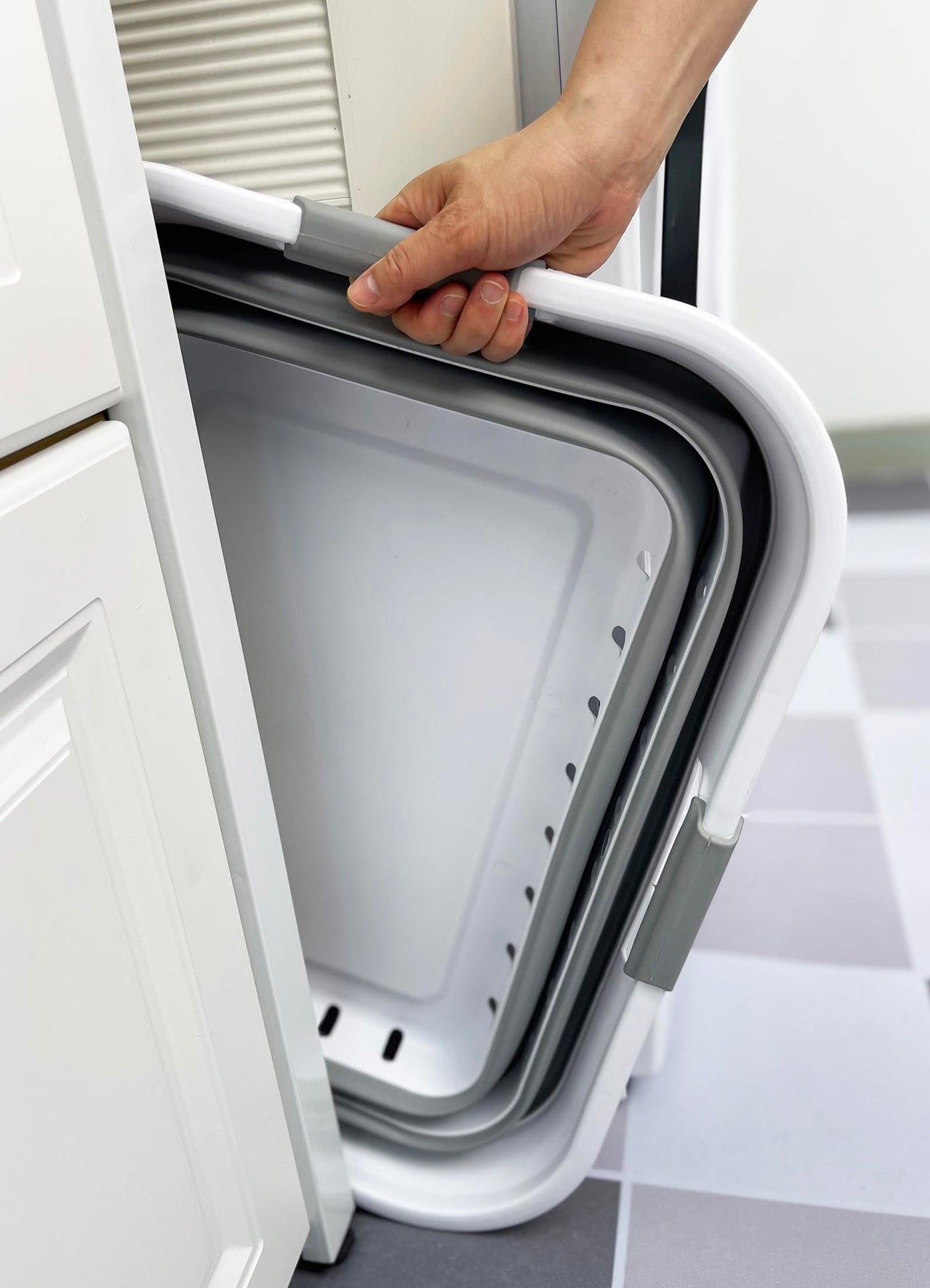 SAMMART 42L (11 gallon) Collapsible Plastic Laundry Basket - Foldable Pop Up Storage Container/Organizer - Space Saving Hamper/Basket (1, White/Grey)