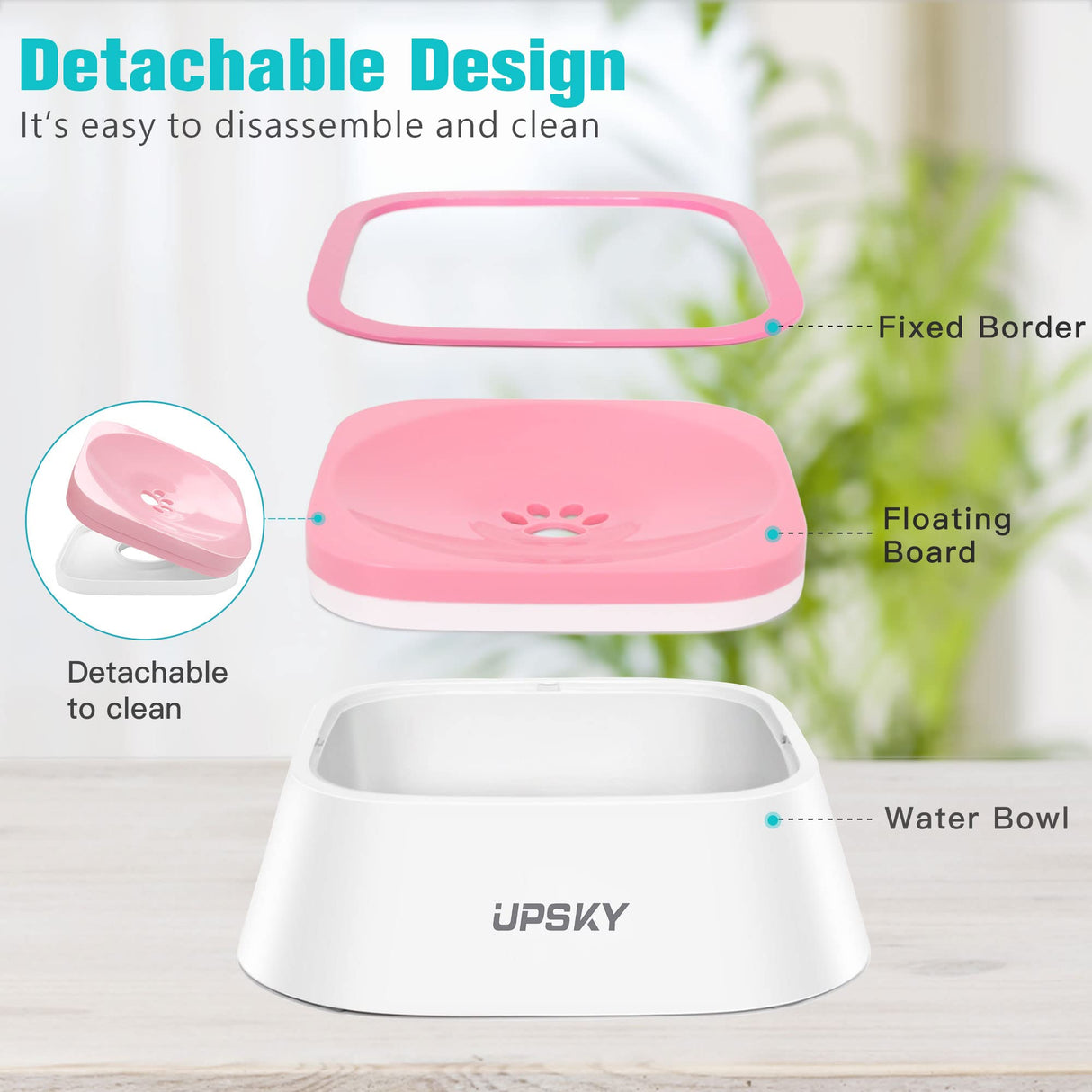 UPSKY Dog Bowl Dog Water Bowl No Spill Pet Water Bowl No Drip Slow Water Feeder Dog Bowl No-Slip Pet Water Dispenser 35oz Slow Drinking Bowl for Dogs and Cats