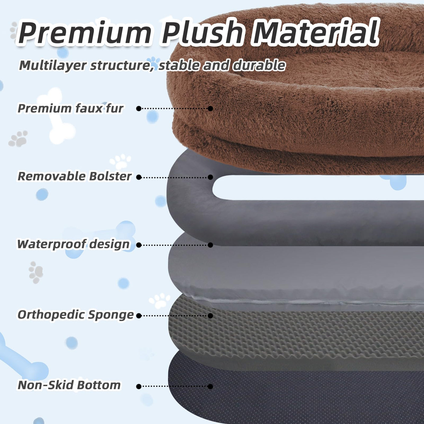 Human Dog Bed, Large Dog Beds for Humans Size Fits You and Pets, Washable Faux Fur Orthopedic Human Pet Bed for People Doze Off, Napping, Present Pillow, Blanket, Strap - Khaki