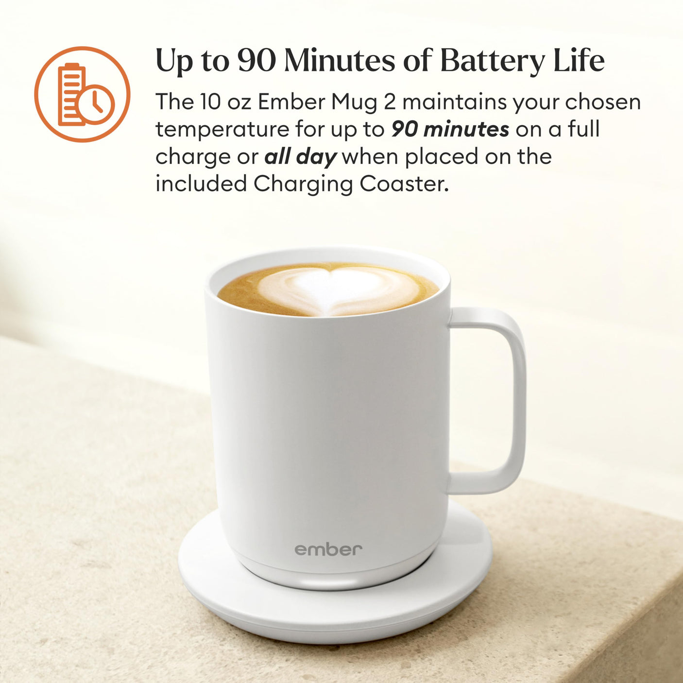 Ember Temperature Control Smart Mug 2, 14 Oz, App-Controlled Heated Coffee Mug with 80 Min Battery Life and Improved Design, White