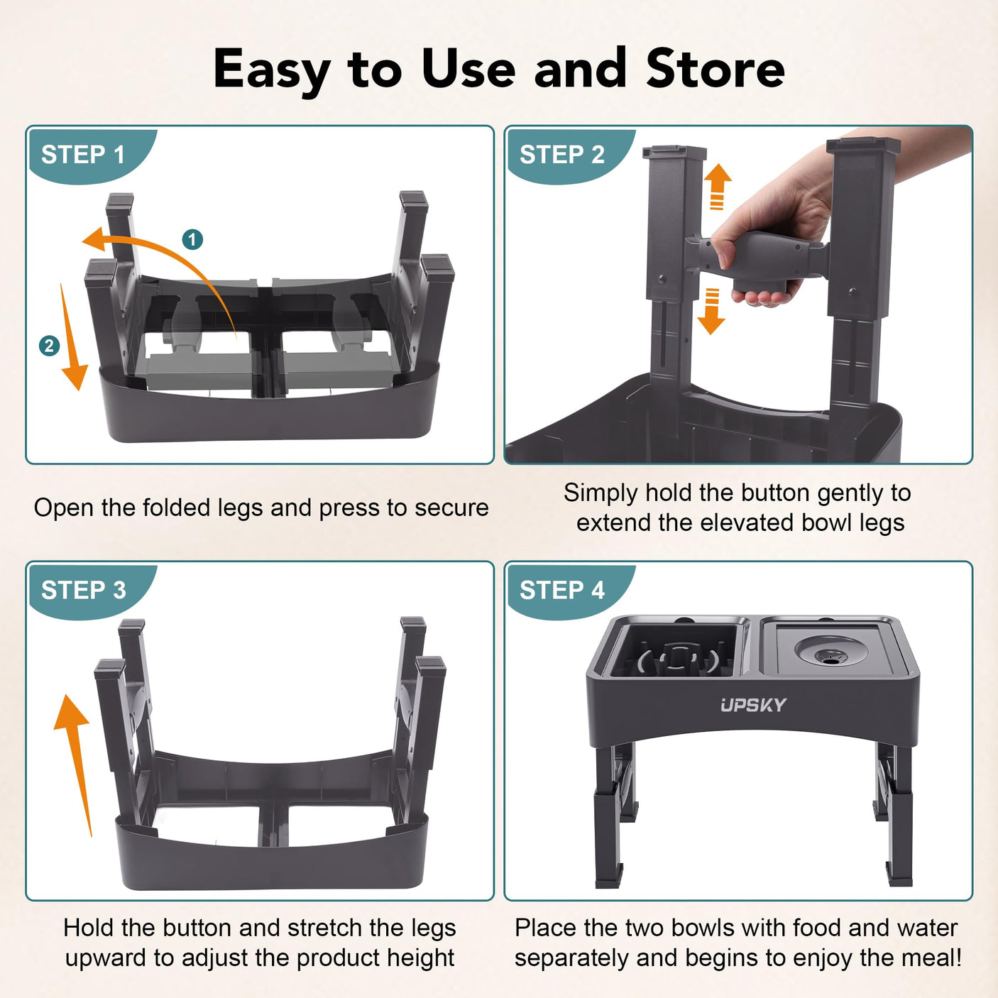 UPSKY 2-in-1 Elevated Dog Bowls Slow Feeder, 4 Height Adjustable Raised Bowls Stand, No Spill Dog Water Bowls, Anti-Slip Food and Water Bowl for Small Medium Dogs(Not Include Stainless Steel Bowl)