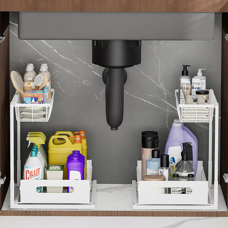 Under Sink Organizers and Storage 2 Tier Slide Out Kitchen Cabinet Organizer Sturdy Metal Bathroom Storage (Black, 1 Pack)