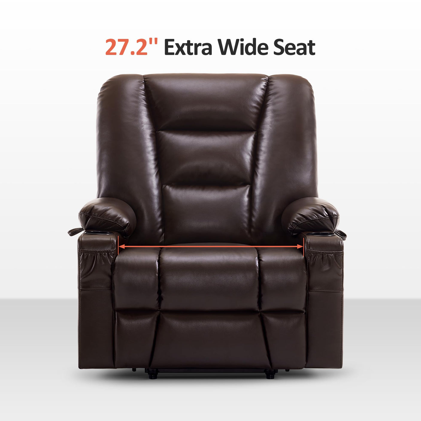 MCombo Power Lift Recliner Chair for Elderly, Lift Chair with Heat and Massage, USB Ports, Cup Holders, Faux Leather 7519 (Medium, Dark Brown)
