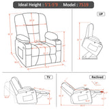 MCombo Power Lift Recliner Chair for Elderly, Lift Chair with Heat and Massage, USB Ports, Cup Holders, Faux Leather 7519 (Medium, Dark Brown)
