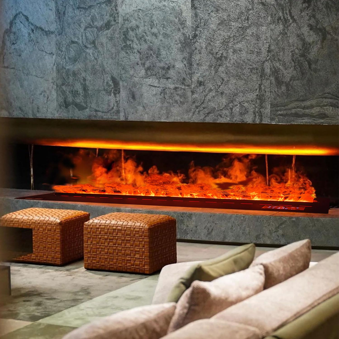 36 inch Water Vapor Fireplace 3D Atomizing Fireplace Recessed Electric Fireplace Remote Control with Timer Touch Simulation Flame Touch Flame Multiple Colors and Flame Adjustment