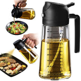 TrendPlain 16oz/470ml Glass Olive Oil Sprayer for Cooking - 2 in 1 Olive Oil Dispenser for Kitchen Gadgets, Air Fryer, Salad, and BBQ - Navy