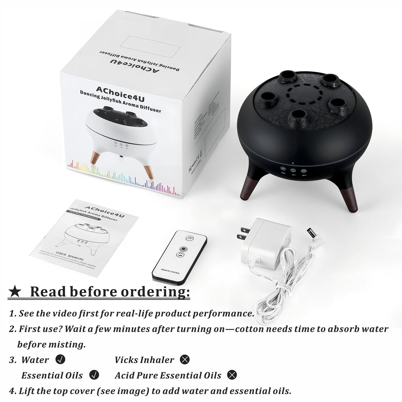 Essential Oil Diffuser 250ML Dancing Jellyfish Aromatherapy Diffuser Humidifier with 7 Colors LED Lights,Remote Control,Plug in for Bedroom,Office (White)