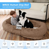 Human Dog Bed, Large Dog Beds for Humans Size Fits You and Pets, Washable Faux Fur Orthopedic Human Pet Bed for People Doze Off, Napping, Present Pillow, Blanket, Strap - Khaki