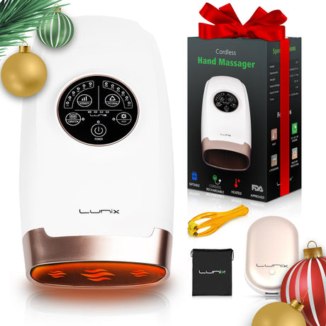 Lunix LX3 Cordless Electric Hand Massager with Compression, 6 Levels Pressure Point Therapy Massager for Arthritis, Pain Relief, Carpal Tunnel and Finger Numbness, Shiatsu Massage Machine with Heat