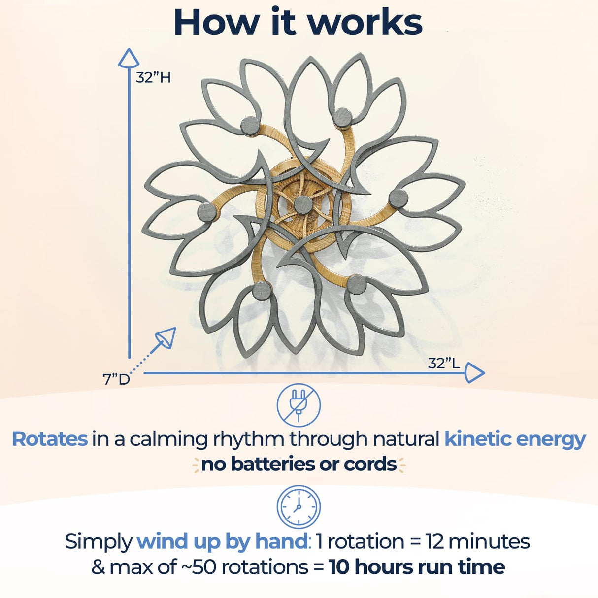 Mindsight Moving Kinetic Wall Art - Wind up to power peaceful motion (no battery) - Calming Wall Décor for Living Room, Office, Bedroom, Kitchen - Hand Crafted Wood - Ripple, Canyon Brown