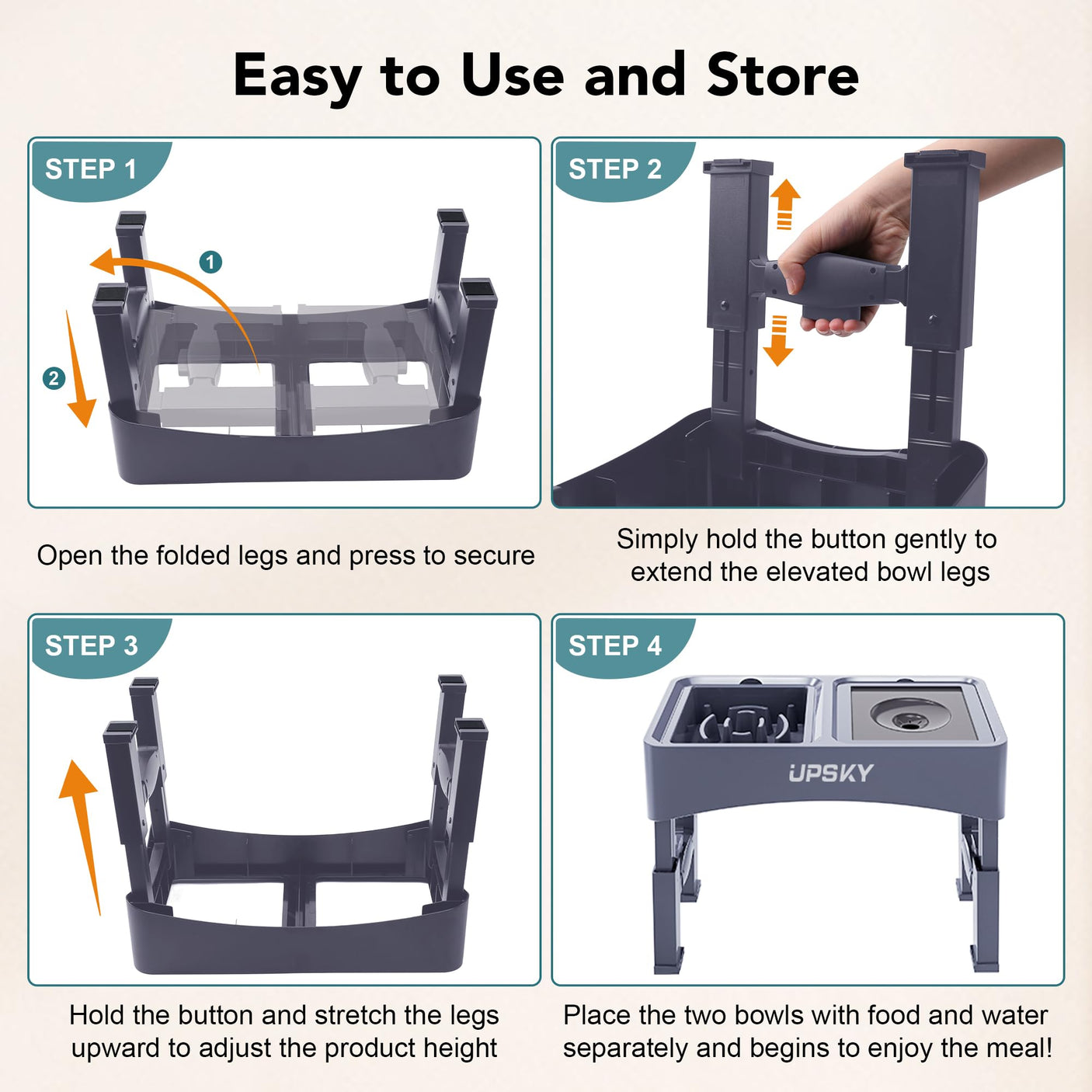 UPSKY 2-in-1 Elevated Dog Bowls Slow Feeder, 4 Height Adjustable Raised Bowls Stand, No Spill Dog Water Bowls, Anti-Slip Food and Water Bowl for Small Medium Dogs(Not Include Stainless Steel Bowl)