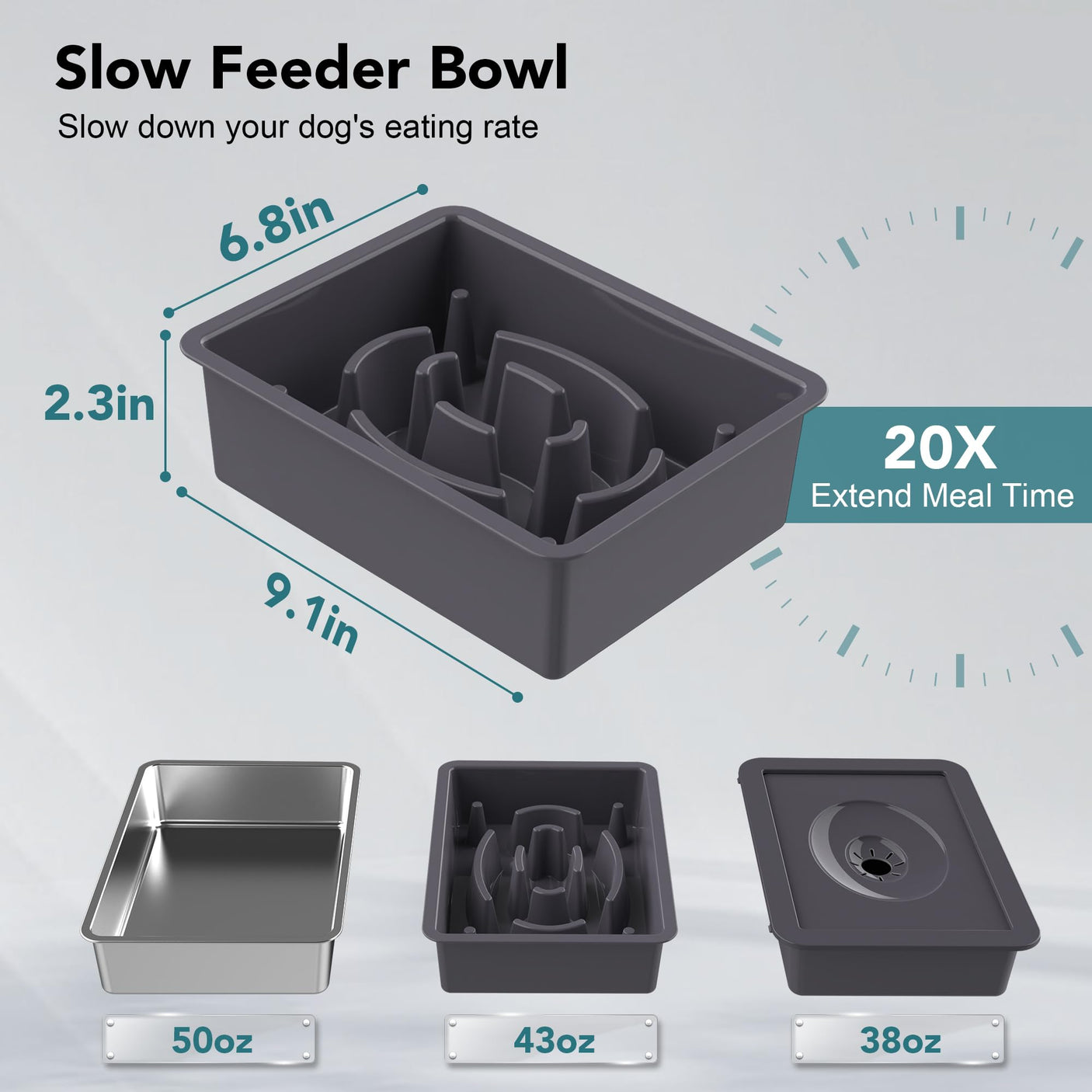 UPSKY 2-in-1 Elevated Dog Bowls Slow Feeder, 4 Height Adjustable Raised Bowls Stand, No Spill Dog Water Bowls, Anti-Slip Food and Water Bowl for Small Medium Dogs(Not Include Stainless Steel Bowl)