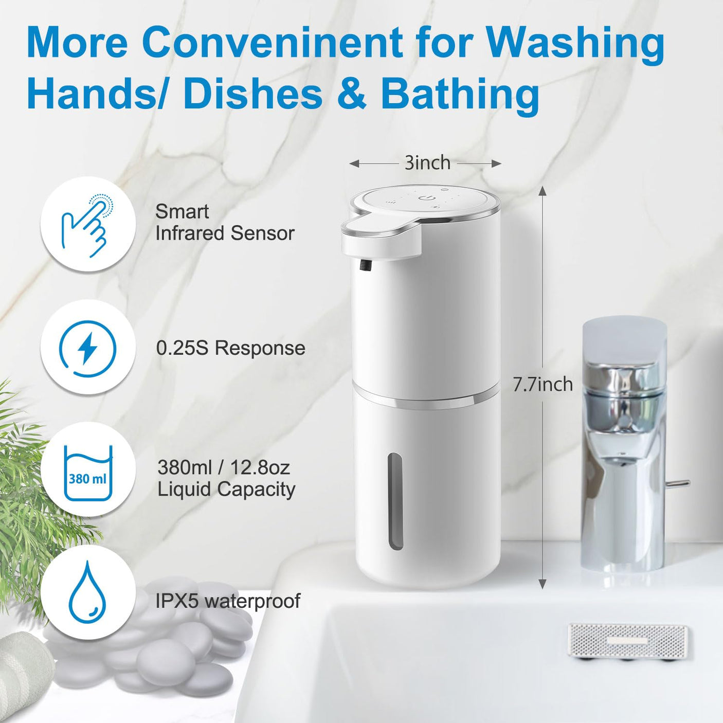 Automatic Foaming Soap Dispenser,4-Level Adjustable Foam, Wall Mount, USB Rechargeable,12.8oz/ 380ml,Touchless Hand & Dish Soap Dispenser for Bathroom, Kitchen,Hotel, Restaurant