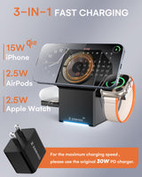 ZEEHOO iPhone Charging Station, 3 in 1 Charging Station for Apple MagSafe Charger, Qi2 Certified, 15W Fast Wireless Charger, for Apple Watch, for iPhone 16,15,14,13,12 Series, AirPods (Black)