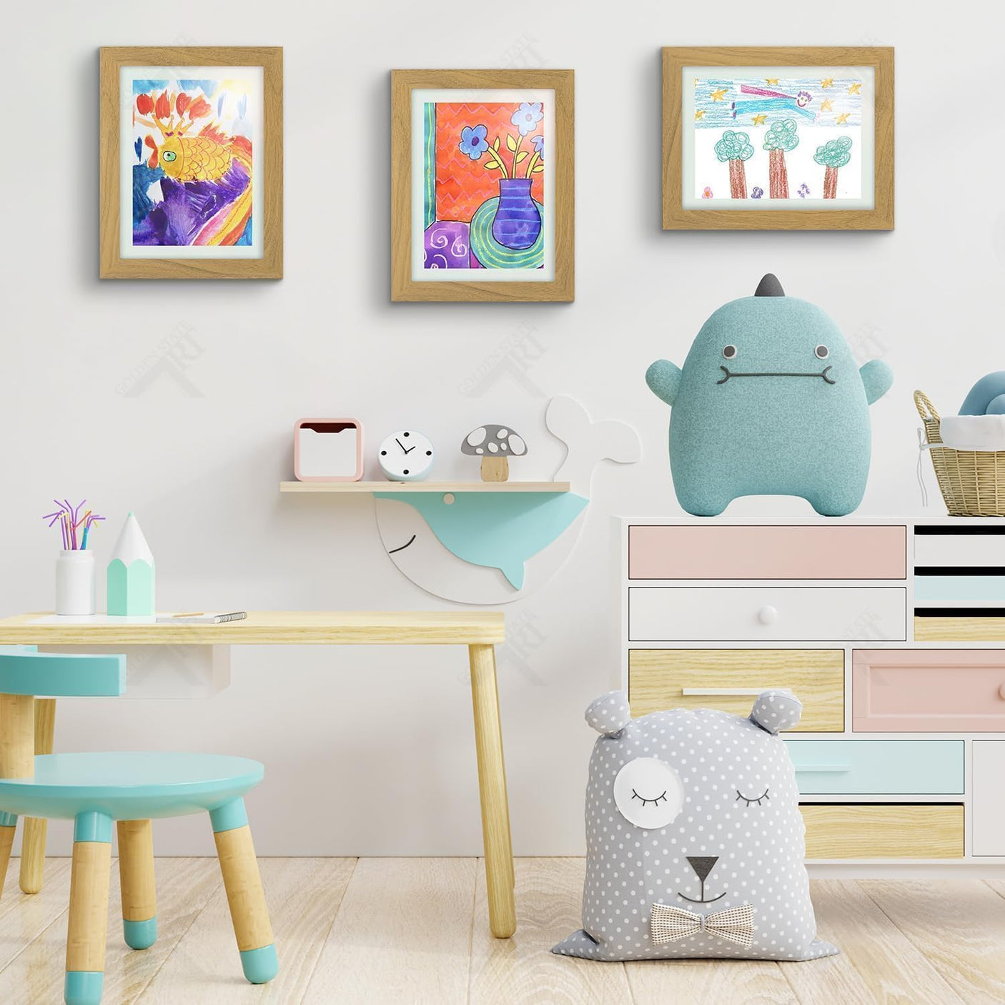 Golden State Art, 10x12.5 Kids Art Frames, Front-Opening Picture Frame Great for Kids Drawings, Artworks, Children Art Projects, Schoolwork, Home or Office (Walnut Set of 2)