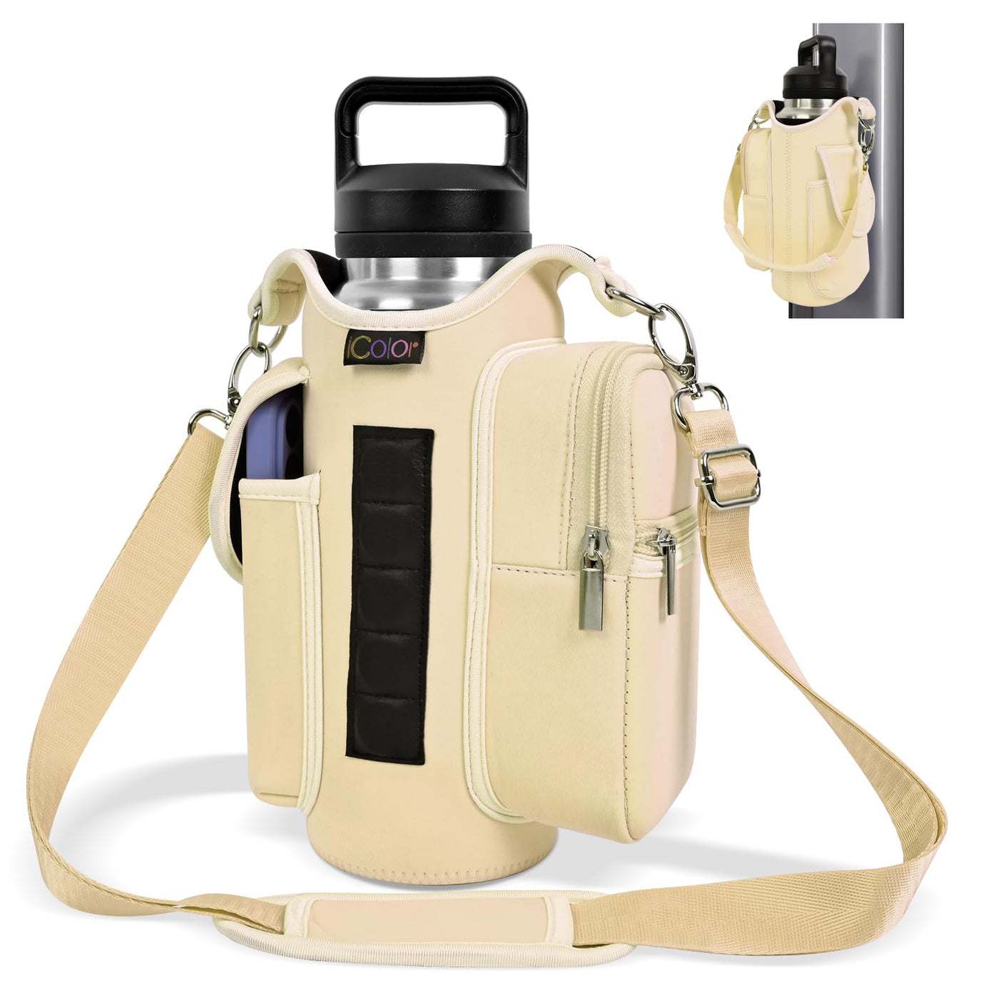 icolor Magnetic Gym Bag Water Bottle Carrier Holder with Phone Pockets & Shoulder Strap,5 Built-in Magnets Gym Bottle Pouch Sleeve,Magnetic Bag Gym Accessories Organizer for Men Women