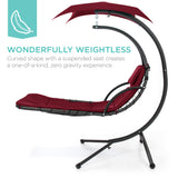 Best Choice Products Outdoor Hanging Curved Steel Chaise Lounge Chair Swing w/Built-in Pillow and Removable Canopy -Red