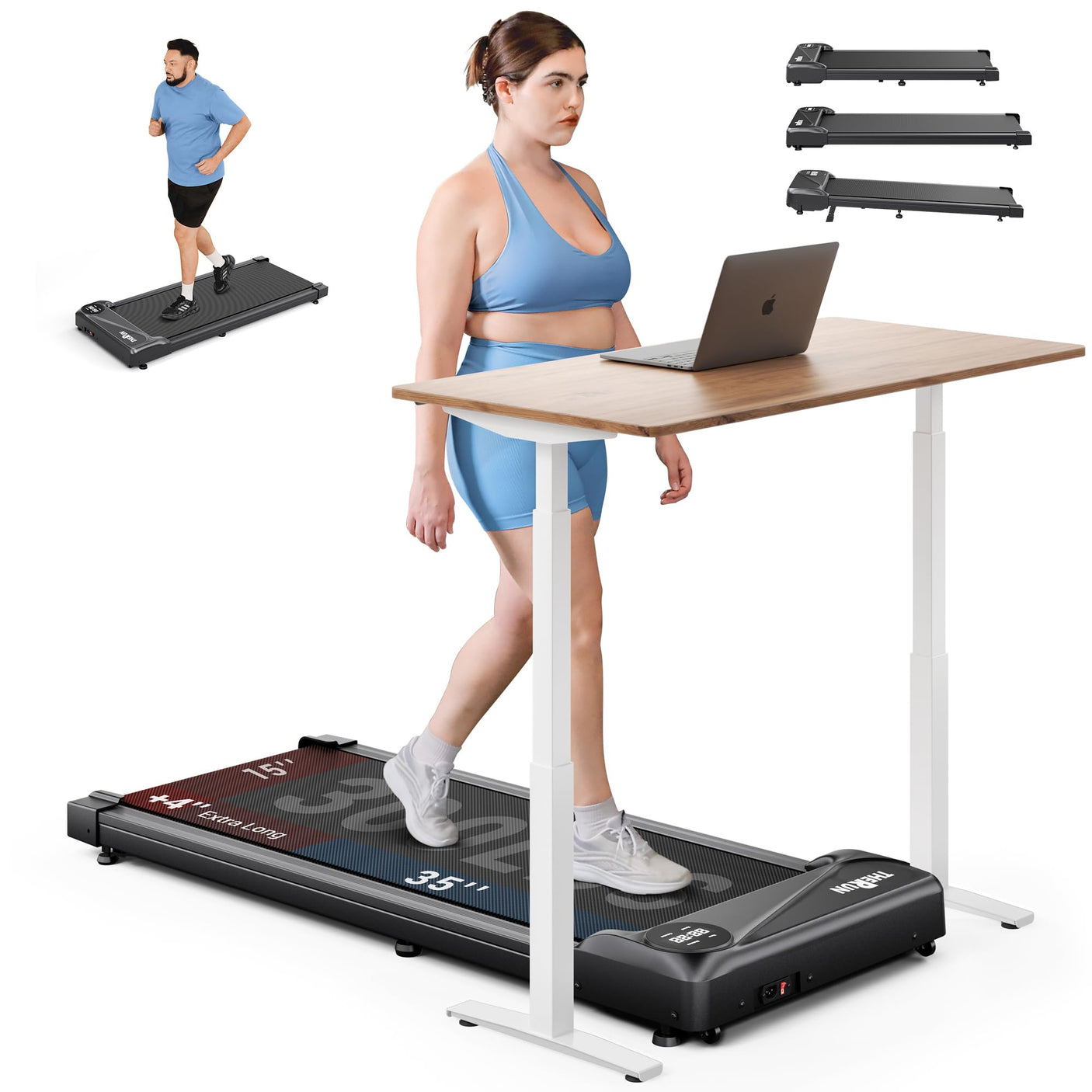 THERUN Walking Pad Treadmill Under Desk, Portable Mini Treadmill for Home/Office, Walking Pad Machine with 2.5HP and 265 lbs Weight Capacity Remote Control LED Display