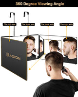 JUSRON 360 Viewing Angle Self Hair Cutting Mirror, Clear Anti-Fog HD Glass (Black Without LED Without Accessories)