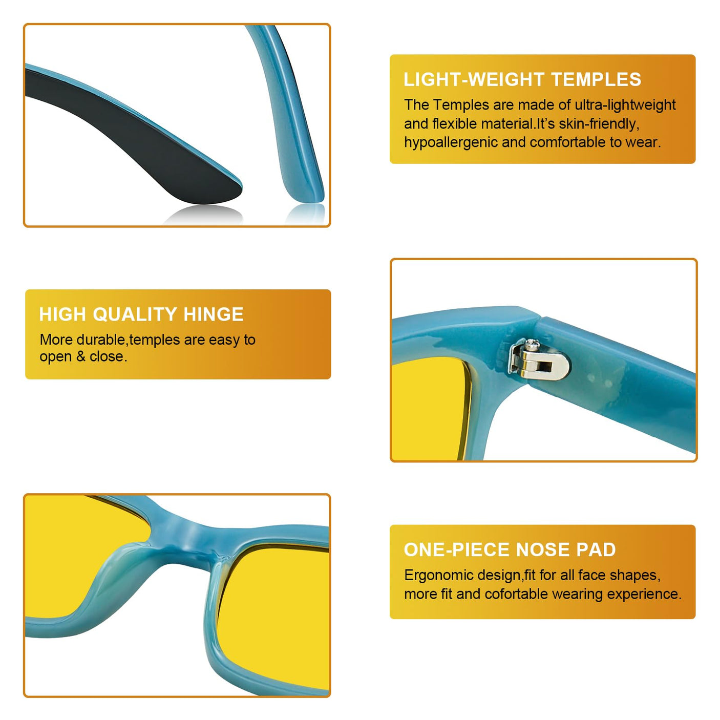 CARFIA Night Vision Glasses Driving for Men Women Anti-glare,Safety HD Yellow Lens Fishing Golf Narrow Face Glasses