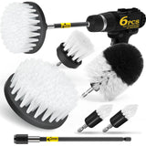 Holikme 6Pack Drill Brush Power Scrubber Cleaning Brush Extended Long Attachment Set All Purpose Drill Scrub Brushes Kit for Grout, Floor, Tub, Bathroom and Kitchen Surface,Scratch Brushes（Yellow）