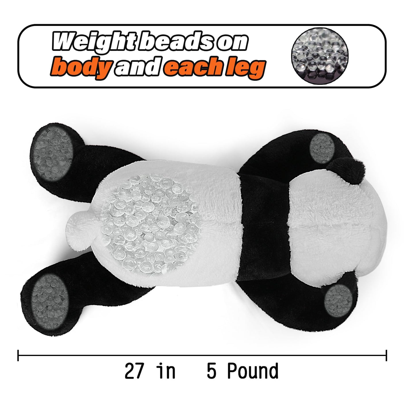 5 lbs, 24 inches Panda Weighted Stuffed Animals, Cuddly Weighted Panda Plush Pillow Giant Plushie Ideal Gift for Adults & Kids