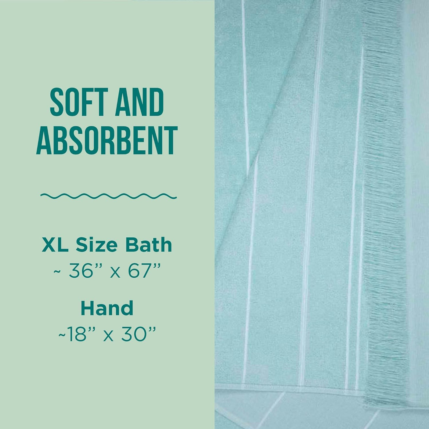 Sand Cloud Turkish Bath Towels Bundle for Bathroom, Set of 4 (Classic Green) - Large Size - 100% Certified Organic Cotton Yarn is Lightweight, Soft & Absorbent - Premium Bath Towels Dry Faster