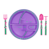 Constructive Eating Plate and Utensils Set - USA-Made Toddler Dinnerware with Divided Plates (Dinosaur)