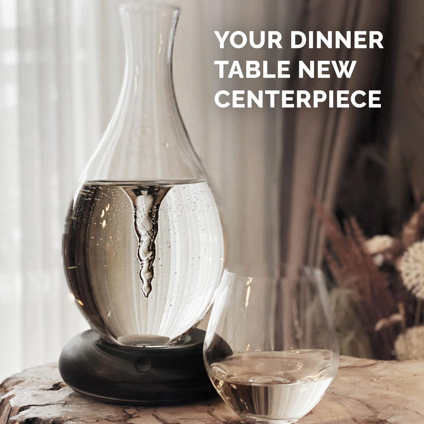 MAYU Swirl Carafe | Hand-Blown Glass – Enhances Oxygenation & Taste, Creates Structured Water w/Natural Swirl, BPA-Free Lid, Ideal as Bedside Carafe & Filter Pitcher Alternative | 51 oz (Earth Base)