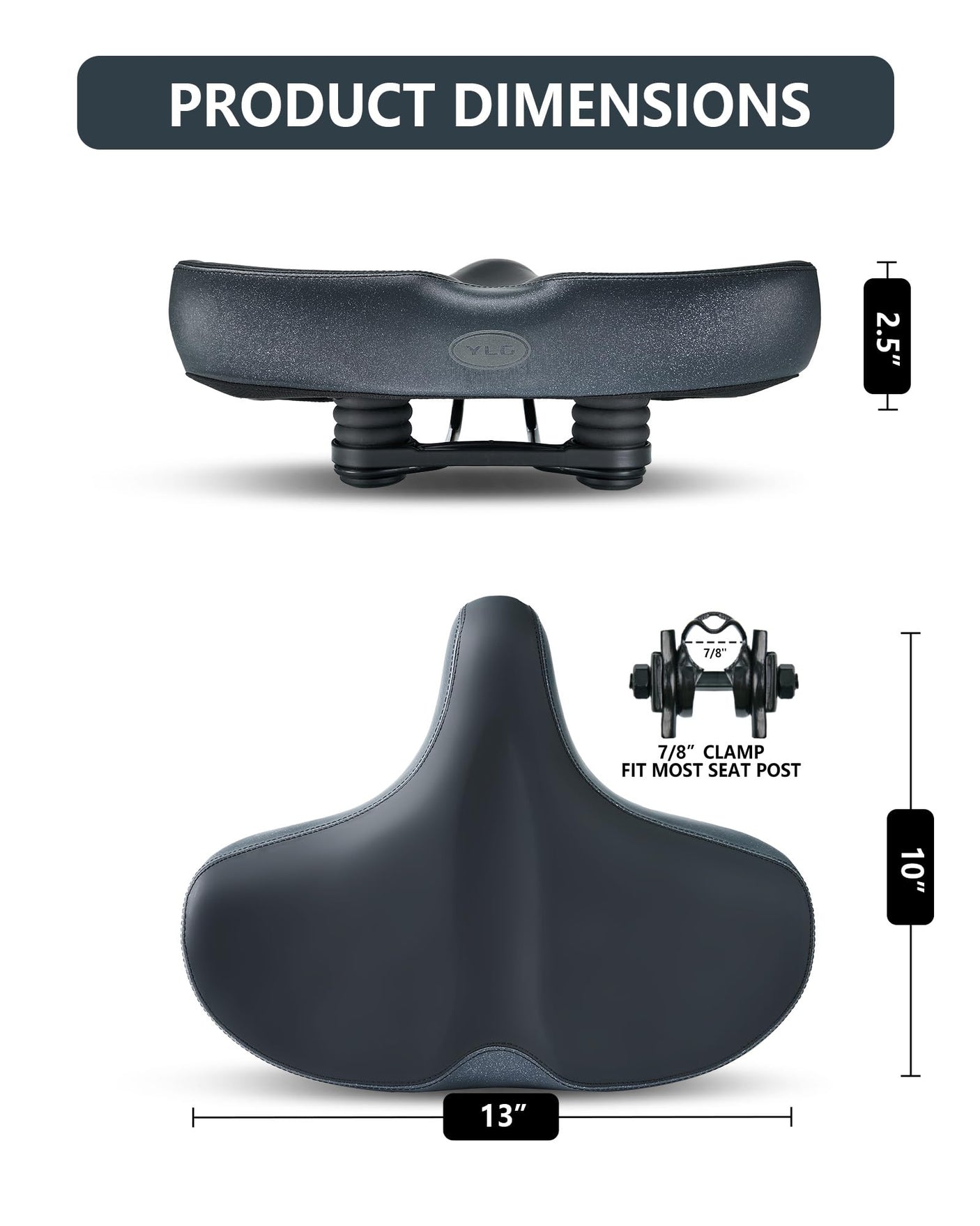 YLG Oversized Comfort Bike Seat Comfortable Replacement Bike Saddle Memory Foam Soft Bike Saddle Waterproof Universal Fit Bicycle Seat for Women Men