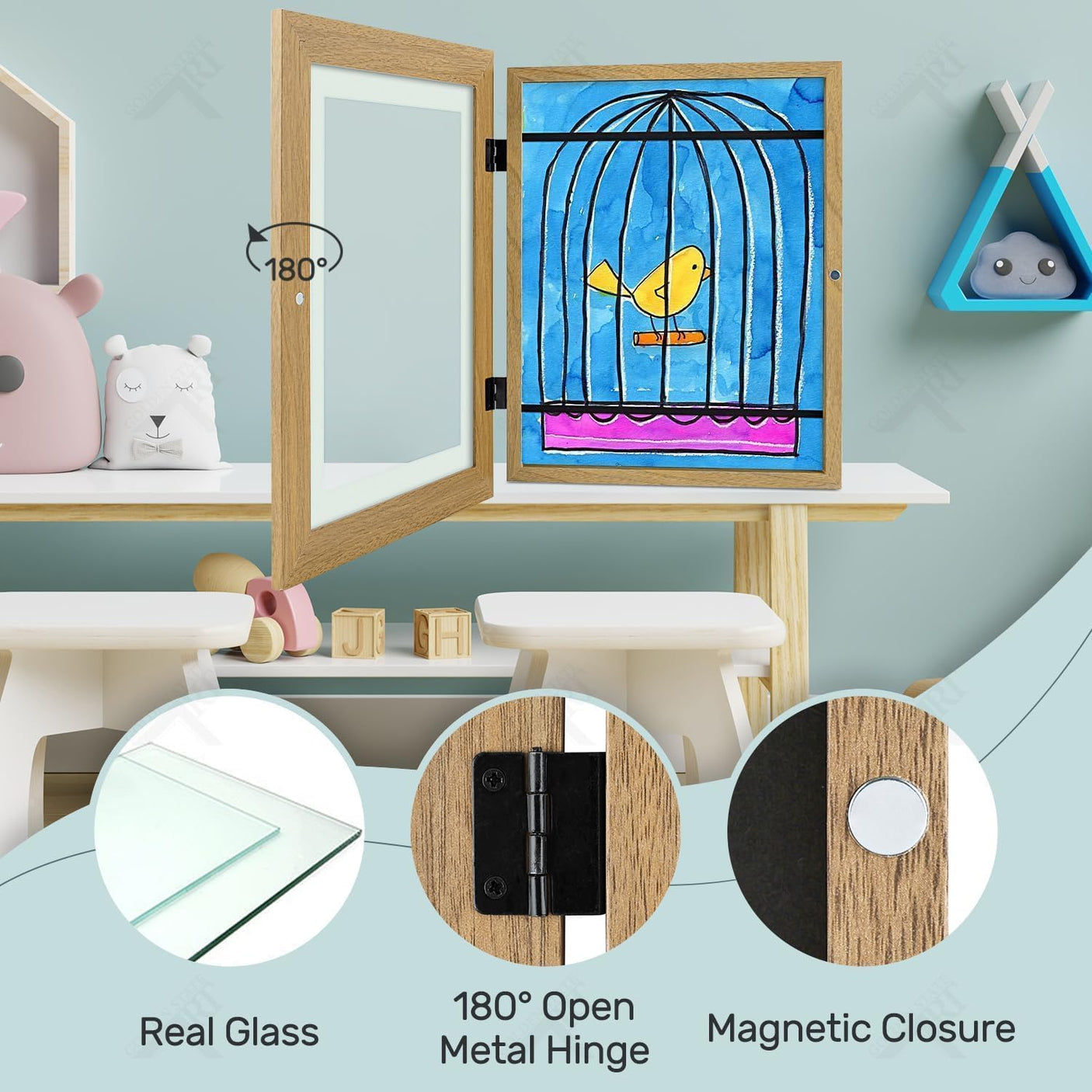 Golden State Art, 10x12.5 Kids Art Frames, Front-Opening Picture Frame Great for Kids Drawings, Artworks, Children Art Projects, Schoolwork, Home or Office (Walnut Set of 2)